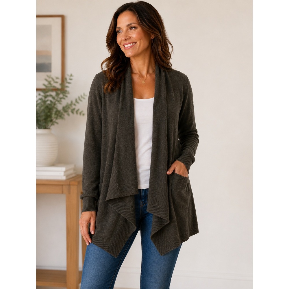 Green Cardigan Wool Blend Sweater Minimal Earthy Casual Classic Nuetral Academia
